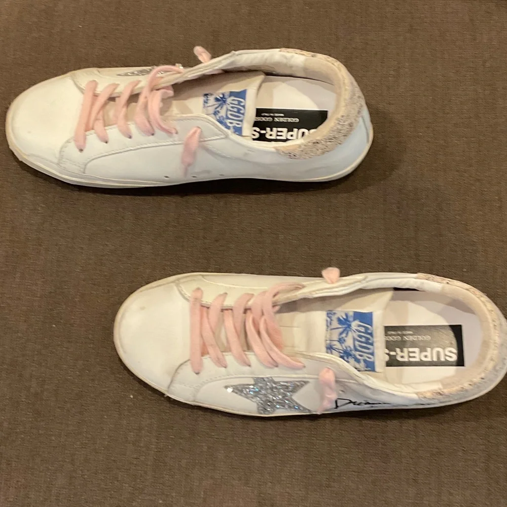 Golden Goose White Sneakers with Pink and Silver Accents - Picture 2 of 6